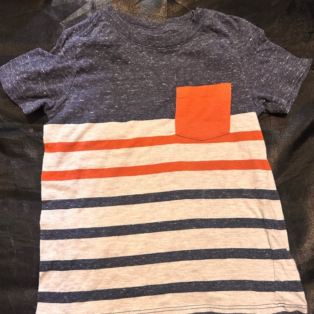Kids Striped Navy and Orange Pocket Tee